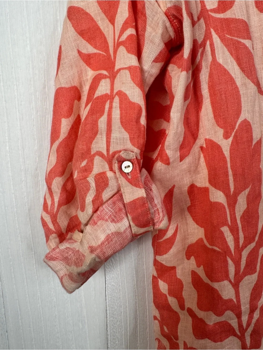 Rachel Zoe Women’s Coral Peach Linen Button-Up Blouse Shirt